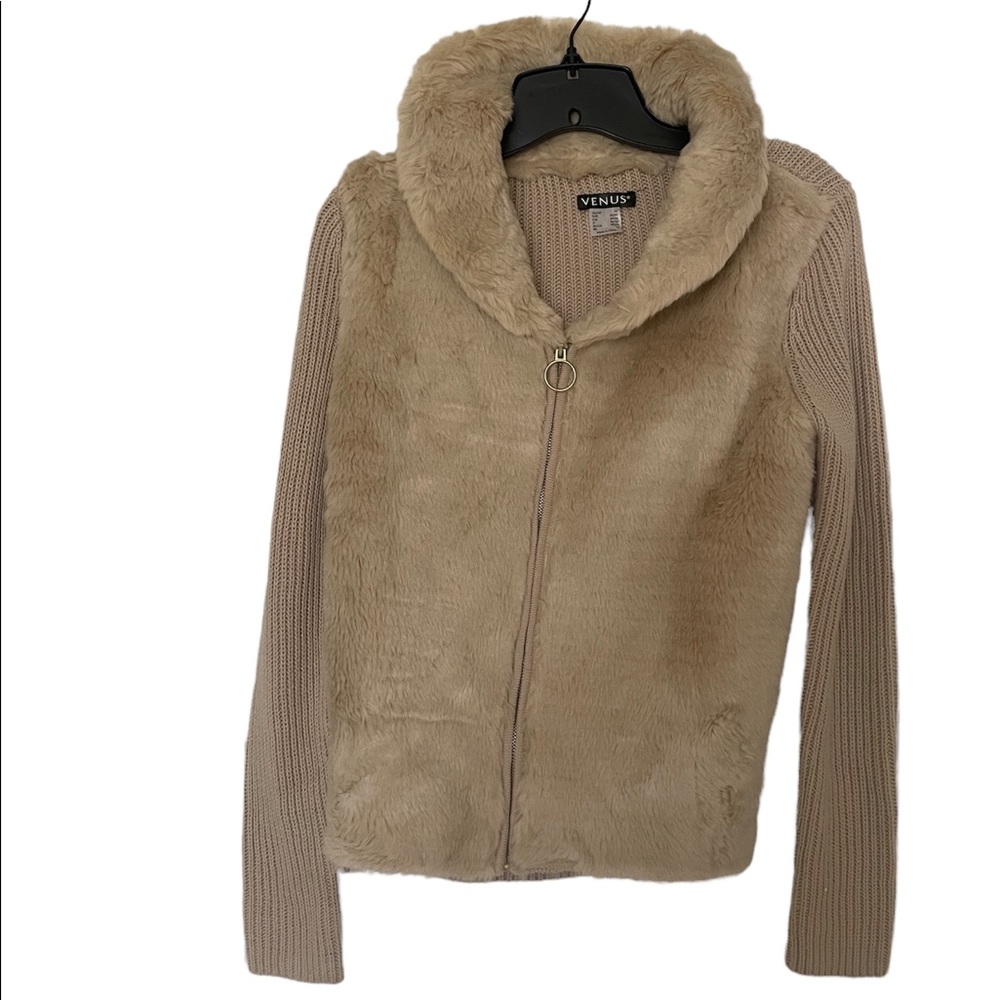 Faux fur zip up sweater, small
